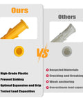 Comparison of high-grade plastic drywall anchor vs recycled material, part of Drywall Anchors And Screws Kit 286 Piece Assortment With Plastic