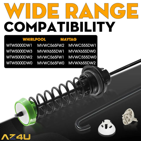 Washer Suspension Rod Kit 4 Pack Replacement For Whirlpool And Maytag Washers 23.3 Inch Rods compatibility list and components.
