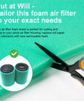 Scissors cutting High Flow Green 65 PPI Foam Air Filter Material Replacement for ATV and Dirt Bike Air Filters BF-1 Compatible.