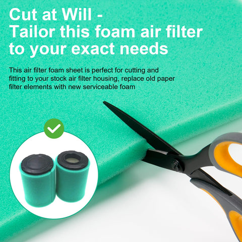 Scissors cutting High Flow Green 65 PPI Foam Air Filter Material Replacement for ATV and Dirt Bike Air Filters BF-1 Compatible.