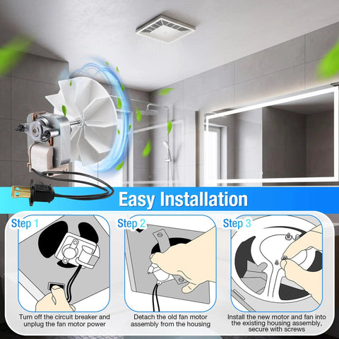 Installation guide for 120V 50CFM Bathroom Vent Fan Motor Replacement For Broan NuTone exhaust fans, showing step-by-step process.