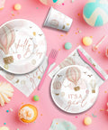 Pink Hot Air Balloon Baby Shower Tableware Set Disposable For Girly Baby Shower Decor Includes Plates Cups Napkins And Cutlery