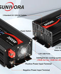 Dead Simple 3000 Watt Power Inverter With 6000 Peak Surge, 12 Dc To 110 V AC Converter, LCD Display, Dual USB Charging, Modified Sine Wave, Built Solid For Camper Van Adventures Ready When You Are, showing AC outlets and cooling fan.