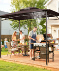 8x5 Grill Gazebo All Weather Outdoor BBQ Canopy With Steel Frame Two Shelves And Utensil Organizer Bottle Opener Rustproof Patio Shelter For Backyard Grilling Year Round on deck with family grilling