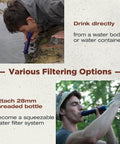 User using Detachable Water Filter Straw 4 Pack For Outdoor Adventures, Portable NSF Certified Filtration System outdoors
