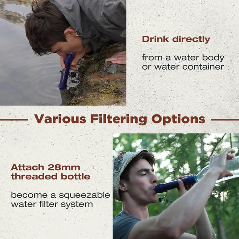 User using Detachable Water Filter Straw 4 Pack For Outdoor Adventures, Portable NSF Certified Filtration System outdoors