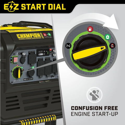 Close-up of EZ start dial on 8500 Watt Dual Fuel Portable Inverter Generator With Quiet Technology And CO Shield Electric Start.