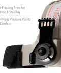 Close-up of ratcheting headgear mechanism on Pipeliner Fiberglass Welding Helmet with comfort label and adjustable components.