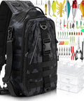 85 Piece Fishing Backpack Gear Kit With Tackle Boxes Sling Bag Rod Holder Pliers Set Lures And More Ultimate Fishing Tackle Kit Gift Basket For Men And Women Easter Gift displayed with backpack, tackle boxes, and pliers