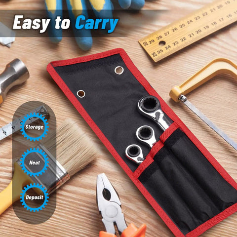 4 In 1 Reversible Ratchet Wrench Set 8 To 19 mm With 72 Tooth Precision Gear In CRV Steel in black storage bag on workbench