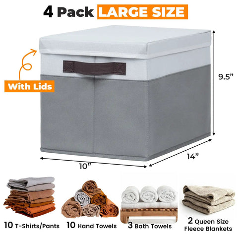 Stackable Storage Baskets With Lids 4 Pack Dustproof Closet Organizers For Clothes Toys Blanket Keep Your Room Spotless And Chill At 14 By 10 By 9.5 Inches Ideal For Any Home