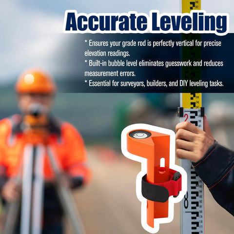 Adjustable Grade Rod Level Bubble Level For Rugged Aluminum Alloy Handheld Fixed Right Angle Strap With Tie Large 10 Minute Vial Orange Portable Measuring Instrument For Tower Ruler And Surveying on grade rod