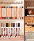 24 Piece Wood Repair Kit With 16 Color Wax Crayons And 8 Furniture Marker Touch Up Pens for scratches and cracks repair