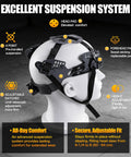 White Full Brim Hard Hat With 4 Point Adjustable Suspension OSHA Approved Work Ready Construction Helmet For Men ANSI Z89 1 Compliant 180 Degree Impact Mitigation Soft Wearing System For All Day Comfort suspension system details