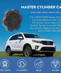 Image of Hyundai and Kia brake master cylinder reservoir cap replacement next to a white Kia SUV on grass.
