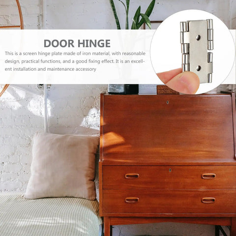 Retro Style Double Acting Cabinet Hinges 10 Pack Iron Door Hinges 47x47mm White Nickel Finish displayed against wooden furniture
