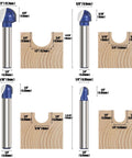 4 Pack Cove Router Bit Set With One Quarter Inch Shank Core Box Round Nose Milling Cutter For Woodworking Solid Carbide Juice Groove Bits