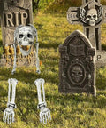 Halloween Skeleton Stakes Pack Of 5 Realistic Skull Arm And Leg Yard Props for outdoor lawn with tombstone backdrop