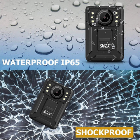 1440P UHD Ambarella H22 Body Worn Camera With 128GB IP65 waterproof and shockproof features shown
