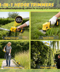 4-in-1 Power Tool with 16ft Reach for gardening, showcasing Hedge Trimmer and Grass Shears in action.