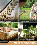 Multiple uses of Rugged Heavy Duty Natural Jute Rope 1 Inch By 100 Feet Twisted Hemp Rope: railings, tug-of-war, hammock, plants.