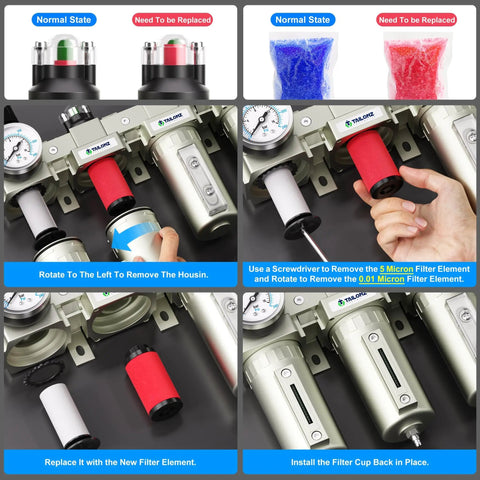 Beefy Heavy Duty 0 to 240 PSI Three Quarter Inch NPT Air Drying System maintenance and filter replacement process
