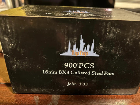 Box of 900 pcs 16mm BX3 Collated Steel Pins with city skyline design