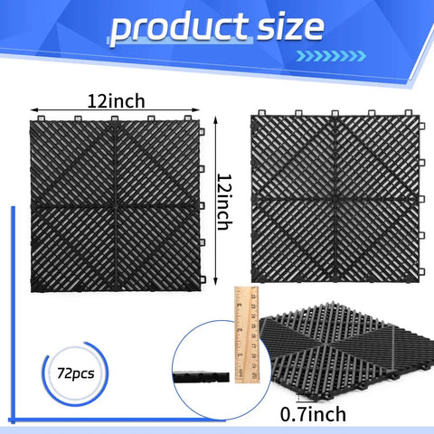 72 Pcs 12x12 Interlocking Garage Floor Tiles Drainage Flooring Tough As Nails Non Slip Polypropylene Easy Install