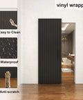 Concealed Sliding Barn Door with Soft Close for Interior Use, Black Vinyl Wrapped Hidden Barn Door, 30x84 inches installed view