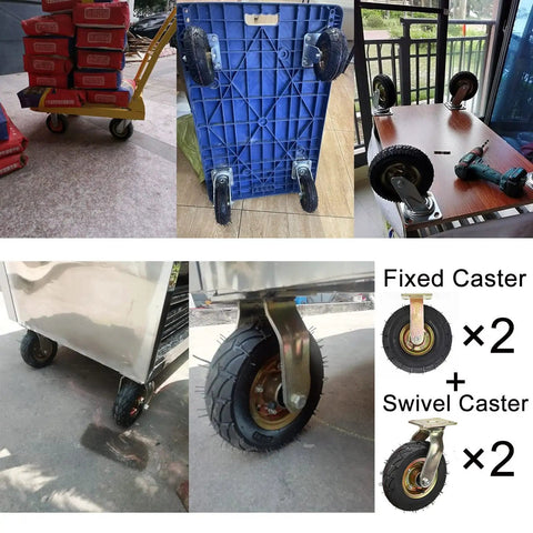 Built Like A Tank Set Of Four Heavy Duty Pneumatic Casters Rated 1500 Lbs with silent tires on utility carts and workbenches.