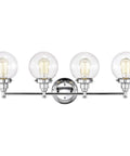 Four Light Chrome Bath Vanity Fixture With Globe Glass Uplight And Downlight 30 Inch Wide Hardwired Bulbs Not Included E26 Base Sleek Modern Transitional Style For Any Bath