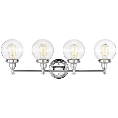 Four Light Chrome Bath Vanity Fixture With Globe Glass Uplight And Downlight 30 Inch Wide Hardwired Bulbs Not Included E26 Base Sleek Modern Transitional Style For Any Bath