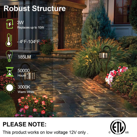 Low Voltage Pathway Lights 4 Pack EZ Install With 3W 185LM LED Landscape Lighting illuminating stone path at night