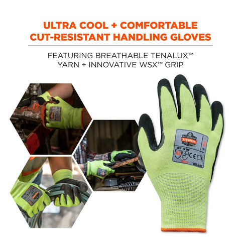 ProFlex 7041 Lime Cut Resistant Gloves With Nitrile Coated Palms For Superior Grip Hi Vis Safety ANSI A4 Cut Protection