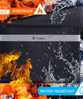 Bombproof Fireproof Document And Money Bag Set, Waterproof Safe Pouch With Zipper showing fire and water resistance features.