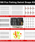 160 Piece Fishing Swivel Snaps Kit with Barrel Snaps, Ball Bearing Swivels, Clips and Glow Beads for Saltwater and Freshwater Tackle, Go To Rig Making Set for Serious Anglers, assorted parts