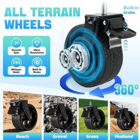 Swivel wheels with brake for 500 Pound All Terrain Collapsible Wagon With Foldable Table Built Tough Heavy Duty Cart