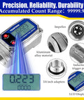 Digital Turbine Flow Meter With LCD Readout And NPT Counter showing impeller and aluminum material close-up