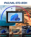 Heavy Duty Rugged Tablet With 12.2 Inch Screen Running Windows 11 Pro And Intel N5105 Power showing IP65 & MIL-STD-810H durability features.