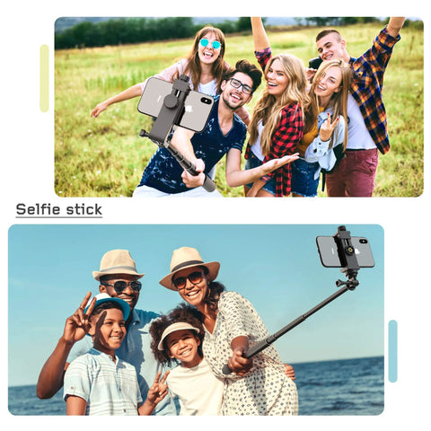 Group using Phone Tripod Mount With Wireless Remote And Adjustable Clamp for selfies outdoors