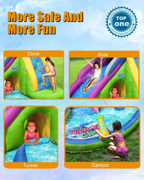 Shark Themed Inflatable Water Slide With Bounce House For Wet And Dry Play In The Backyard Epic Splash Time Playground Style