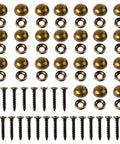 Killer Brass Decorative Screws With Antique Bronze Caps For Upholstery And Furniture Repairs showing 24 pack of screws and caps.
