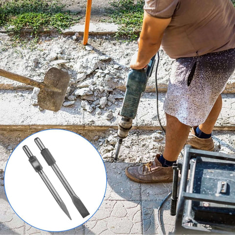 2-pack LOPYXBR jack hammer chisels, 1-1/8 in hex shank, point and flat tips for concrete demolition