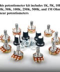 Must Have Potentiometer Kit 45 Piece Set With 1K 5K 10K 20K 50K 100K 250K 500K 1M Ohm B Type Linear Pots 15mm Shaft 3 Pin Variable Resistors