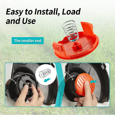 Trimmer Line Cap And Spring Replacement Kit For AFS Trimmer RC100P And Black And Decker Models 4 Pack Spool Cap Covers demonstrated
