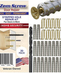 Heavy Duty 20 Pack Stripped Screw Hole Repair Kit With Premium Metal Wall Anchors For No Sweat Door And Cabinet Hinge Fix Straight Up Permanent Thread Restorer Short 1.5 Inch Design in a display with screws and drill.