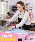 Woman using Workpro 4V Cordless Electric Scissors With Rechargeable Power Shears For Effortless Cutting plastic and cardboard in a crafting classroom.