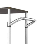 Close-up of Heavy Duty 3 Tier Utility Cart With Wood Top, Steel Service Cart On Wheels handle and support poles.