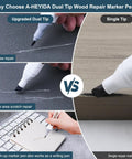 A-HEYIDA Dual Tip Wood Repair Marker Pen demonstrating precise and large area repairs on different wood surfaces.