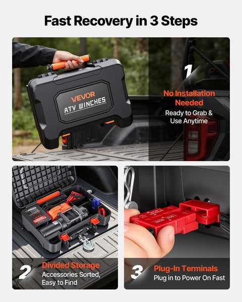 Beefy Portable 4500 Lbs 12V DC Electric Winch With Synthetic Rope Wireless And Wired Remotes Box Style Recovery Kit With Fairlead Clevis Hook And Straps For ATV UTV Off Road Pulling in portable storage case